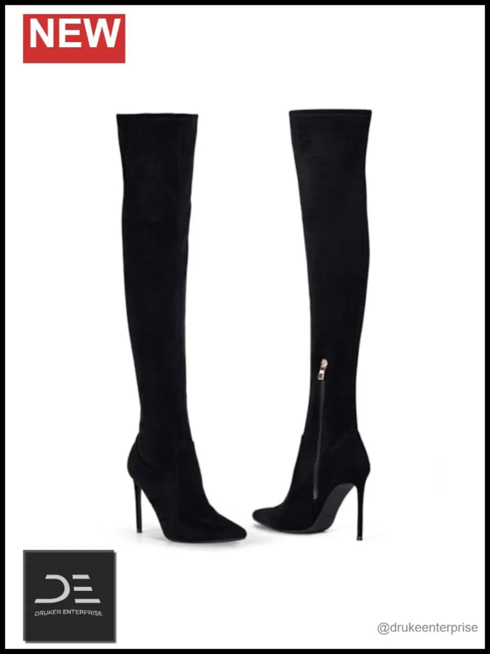 Over the Knee Boots Stretch Suede Stiletto Heels Pointed Toe Women's Thigh High